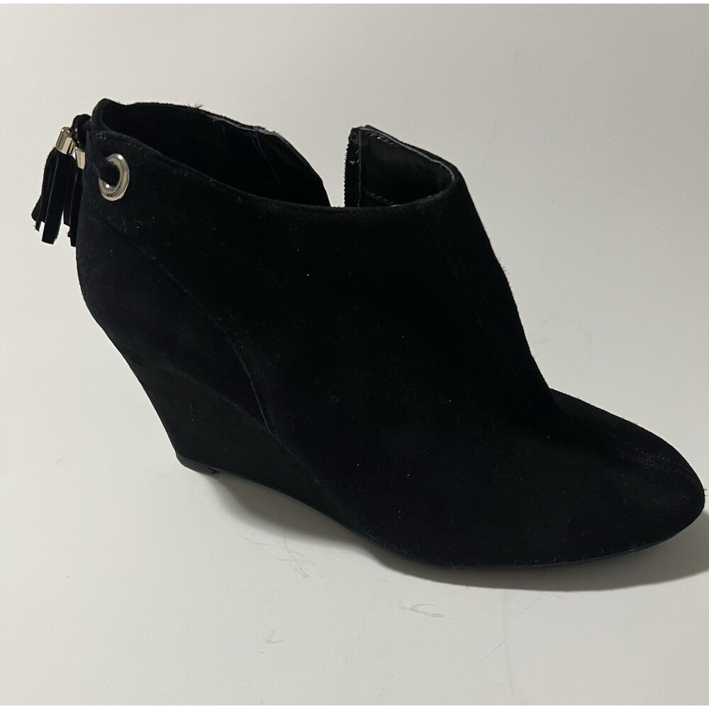 ANNE KLEIN iflex Ankle Bootie Sz 8 1/2 M Black Leather 2” Heel Zip Boots